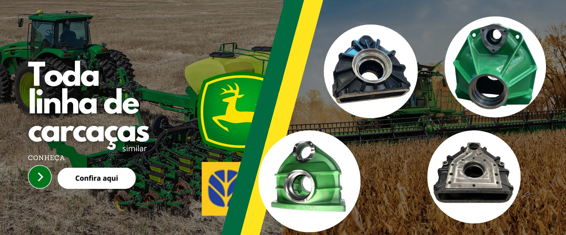 Imagem banner John Deere e New Holland. Carcaças de redução similares John Deere e New Holland.